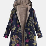 Аврора | Тъмносин Плюшен Палто с Цветя