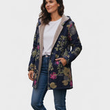 Аврора | Тъмносин Плюшен Палто с Цветя