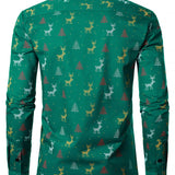 Зелена риза с дълги ръкави и коледен елен за мъже