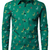 Зелена риза с дълги ръкави и коледен елен за мъже