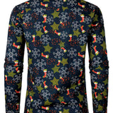 Риза с дълги ръкави от памук за мъже с коледна щампа