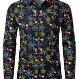 Риза с дълги ръкави от памук за мъже с коледна щампа