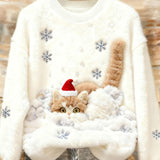 Суитшърт с котешки коледен дизайн за жени