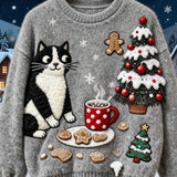 Удобен фланелен суитшърт с ретро коледно изкуство за жени