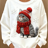 Суитшърт Casual Flanelo с Коледен Принт на Котка за Жени