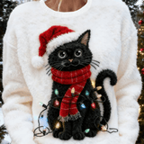 Суитчър с котешки коледен принт за жени