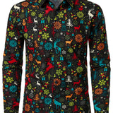 Забавна коледна риза с дълги ръкави за мъже с елени и снежинки